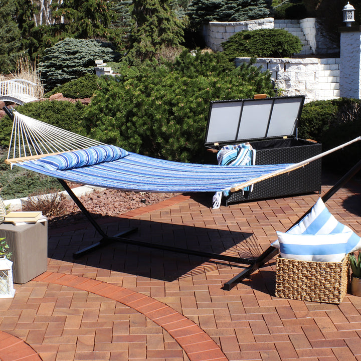 Sunnydaze Quilted Double Spreader Bar Hammock with Pillow, Polyester, 450 lb Capacity