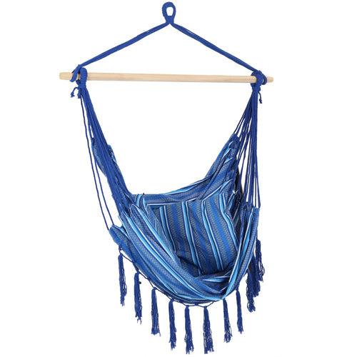Sunnydaze Cushioned Hanging Hammock Chair Cornflower Stripes product