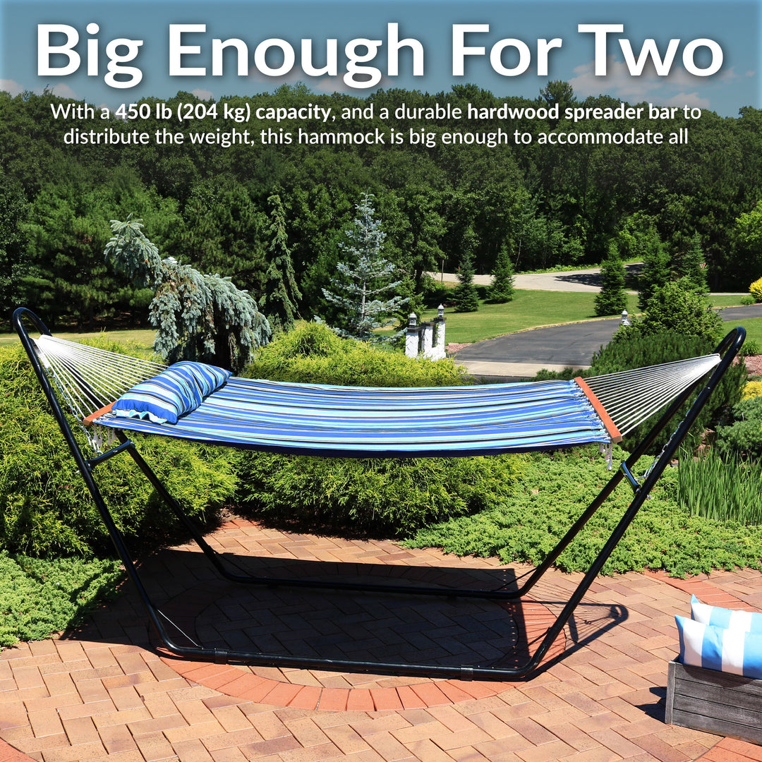 Sunnydaze Quilted Double Spreader Bar Hammock with Pillow, Polyester, 450 lb Capacity