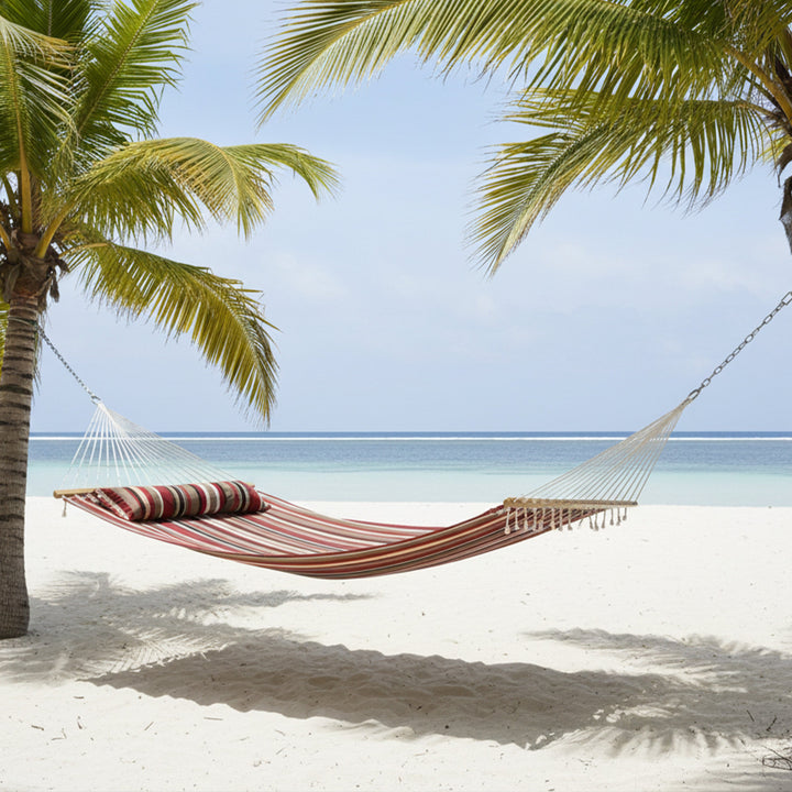 Sunnydaze Quilted Double Spreader Bar Hammock with Pillow, Polyester, 450 lb Capacity