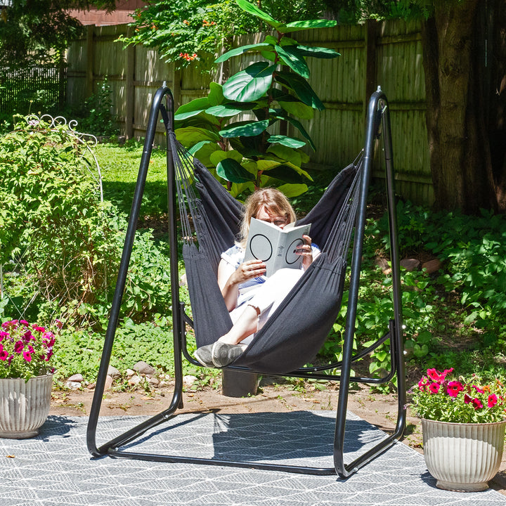 Sunnydaze Hammock Chair with Steel A-Frame Stand, 350 lb Capacity - Black