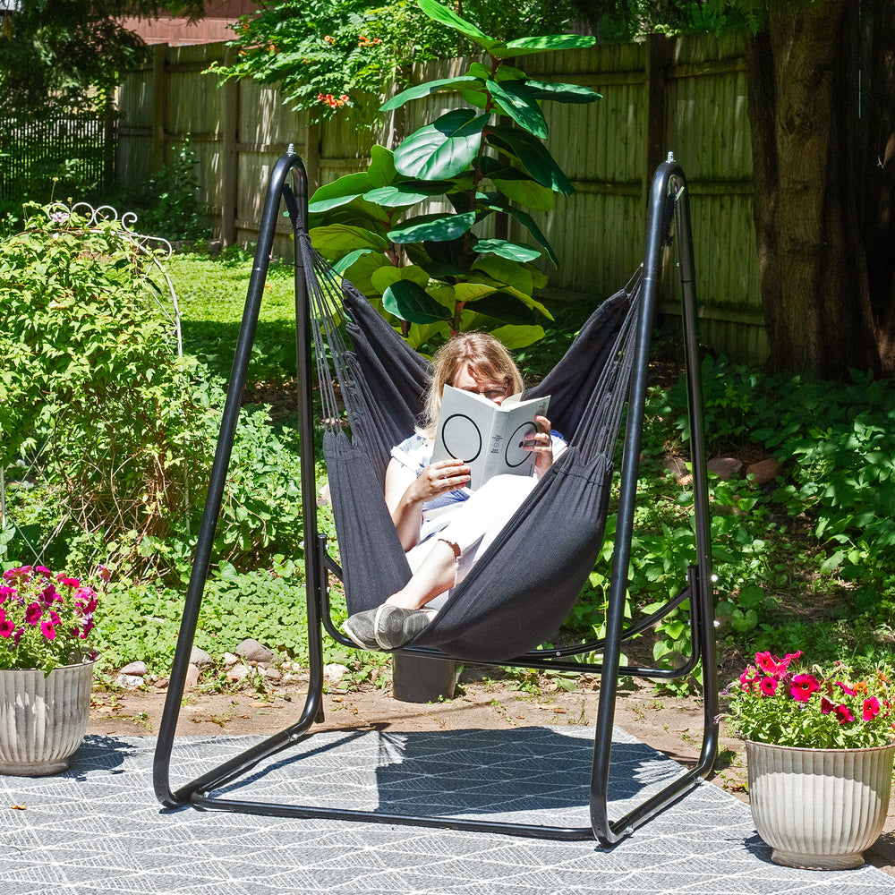 Patio Hammock Chair with Steel A-Frame Stand Black detail