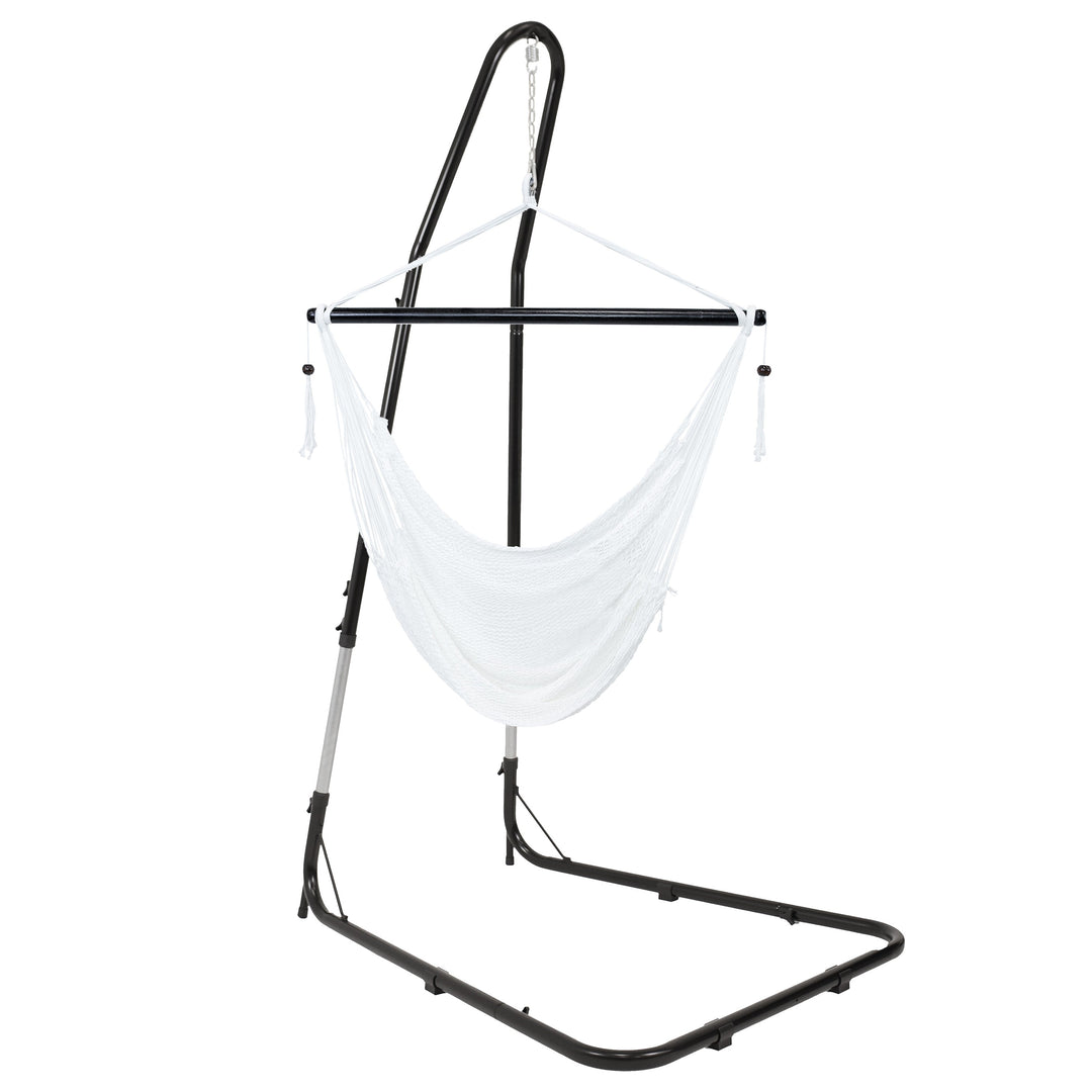 Sunnydaze Caribbean XL Rope Hammock Chair with Adjustable Steel Stand, 300 lb Capacity