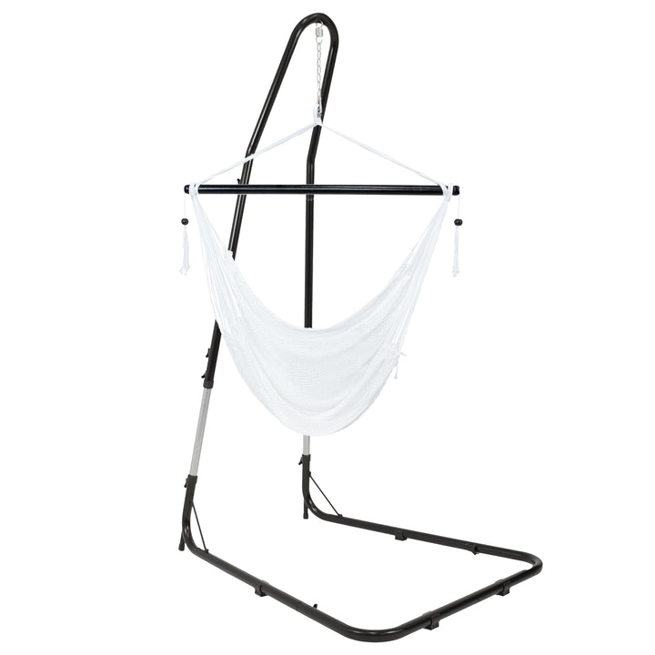 Sunnydaze Caribbean XL Rope Hammock Chair with Adjustable Steel Stand, 300 lb Capacity