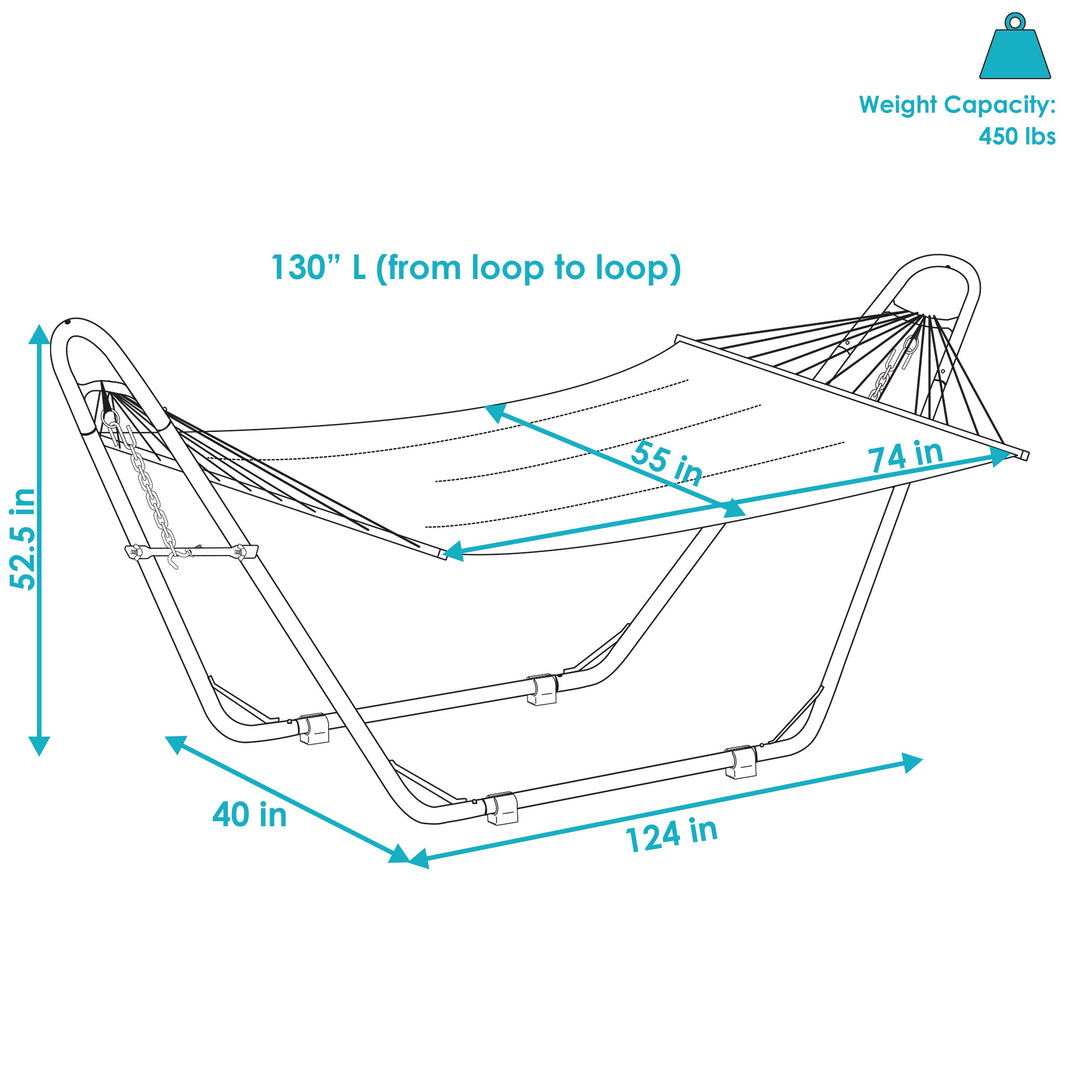 Sunnydaze Quilted Double Spreader Bar Hammock with Pillow, Polyester, 450 lb Capacity