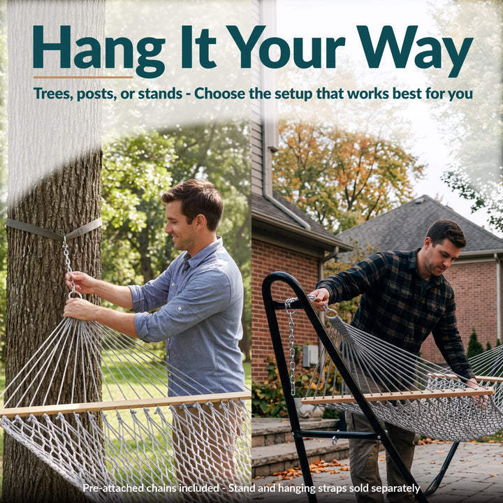 Sunnydaze Cotton Blend Double Rope Hammock with Spreader Bars, 2-Person, 450 lb Capacity