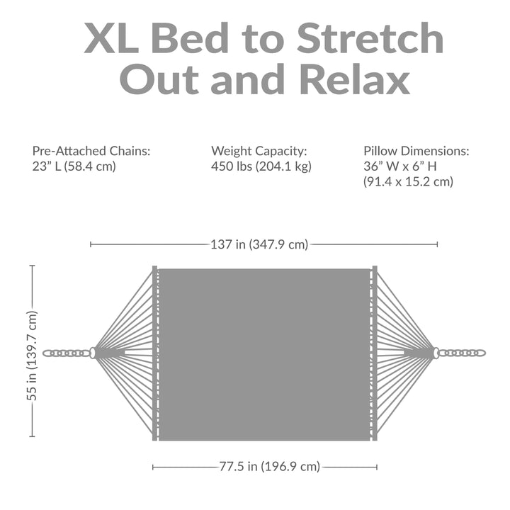 Sunnydaze Extra-Large Quilted Spreader Bar Hammock, 2-Person, Polyester, 450 lb Capacity