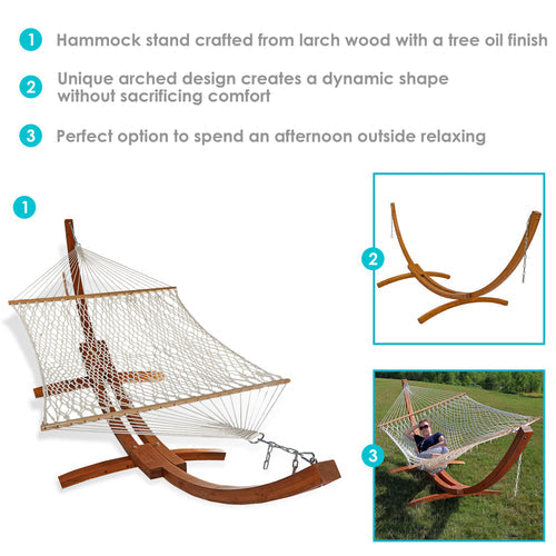 Sunnydaze 2-Person Double Rope Hammock Wooden Stand White 13ft detail