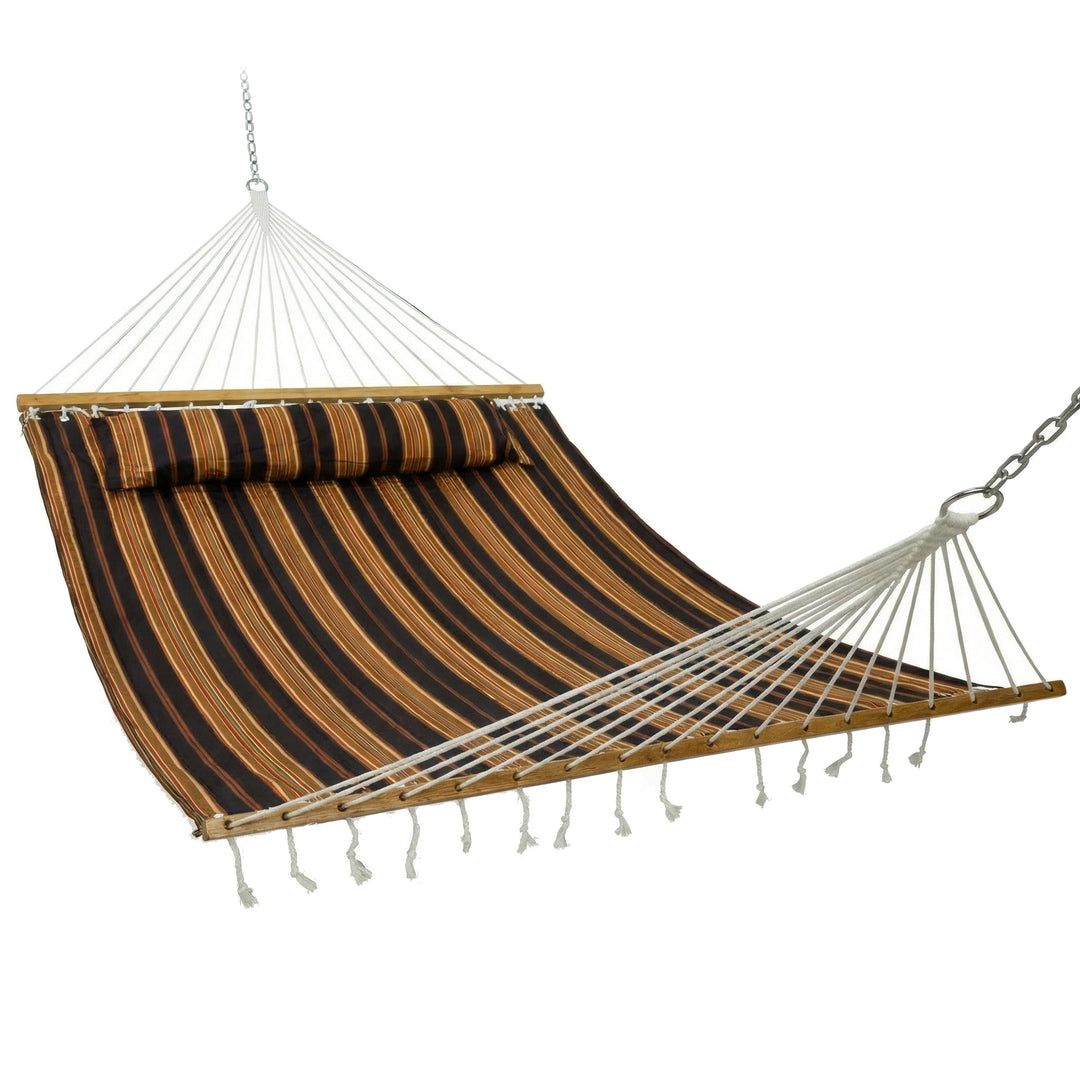 Sunnydaze Quilted Double Spreader Bar Hammock with Pillow, Polyester, 450 lb Capacity