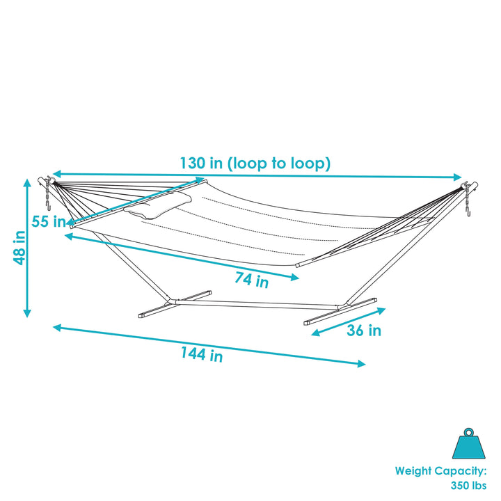 Sunnydaze Quilted Spreader Bar Hammock with Steel Stand, 2-Person, 350 lb Capacity