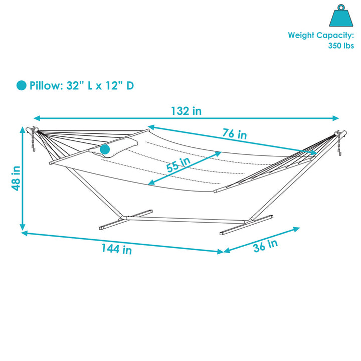 Quilted Fabric 2-Person Hammock with Pillow and Stand Red detail