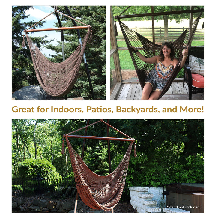Sunnydaze Caribbean XL Rope Hammock Chair, Polyester, 300 lb Capacity