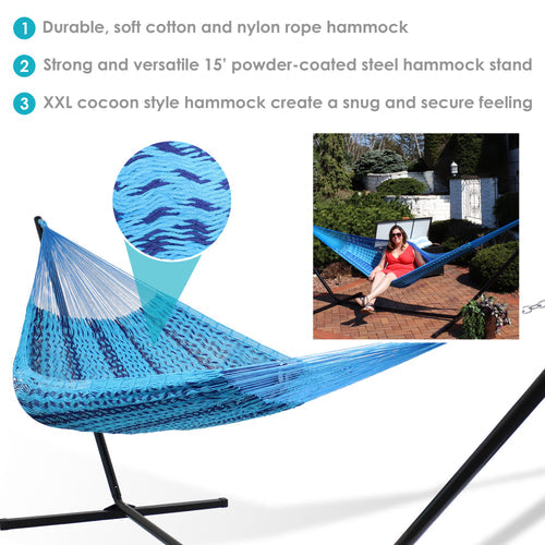 Sunnydaze XXL Mayan Hammock Stand Woven Blue detail
