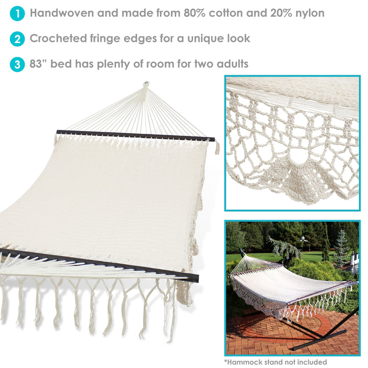 Sunnydaze American-Style Mayan Double Spreader Bar Hammock, 2-Person, Cotton Blend, 770 lb Capacity
