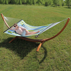 Cushioned Comfort Double Quilted Hammock with Wood Stand
