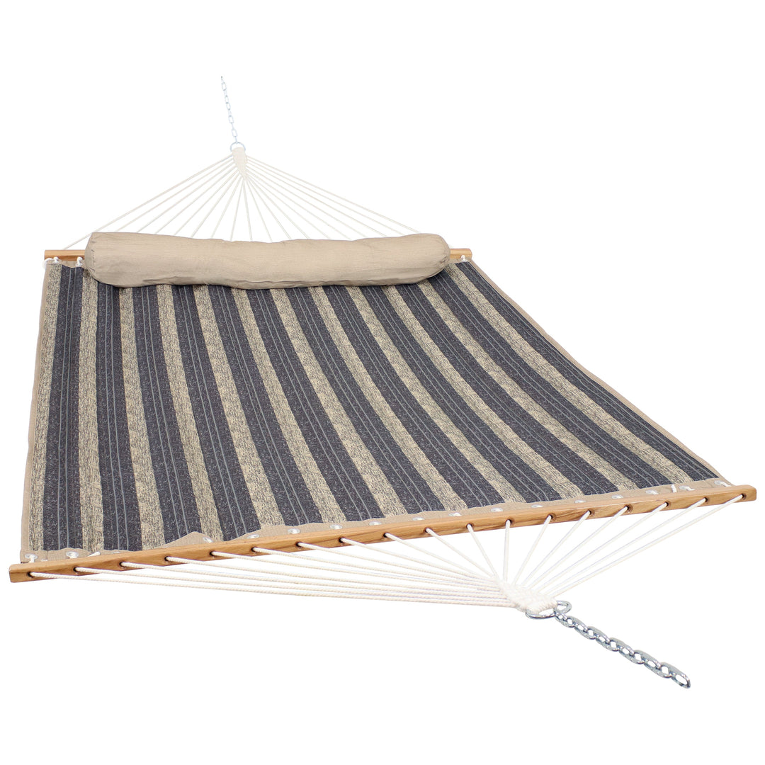 Sunnydaze Quilted Double Spreader Bar Hammock with Pillow, Polyester, 450 lb Capacity
