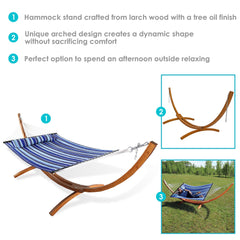 Cushioned Comfort Double Quilted Hammock with Wood Stand