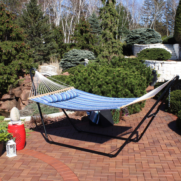 Sunnydaze Quilted Double Spreader Bar Hammock with Pillow, Polyester, 450 lb Capacity
