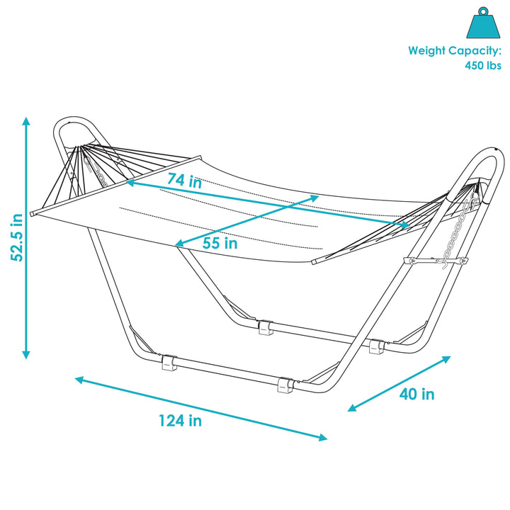 Sunnydaze Quilted Double Spreader Bar Hammock with Pillow, Polyester, 450 lb Capacity